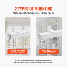 Happybuy Ceiling Curtain Track Set, 5.9 FT/1.8 Meter, Sliding Ceiling/Wall Mounted Curtain System, Room Divider for Living Room & Bedroom with Hooks, White