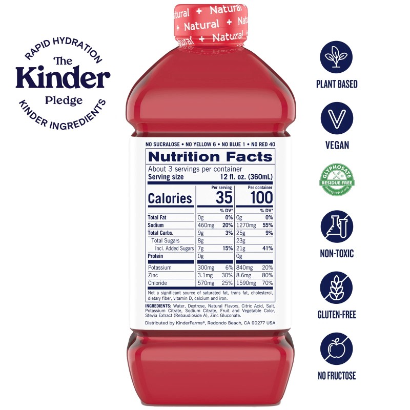 KinderLyte Natural Oral Electrolyte Solution Bottle, Strawberry Punch 33.8 fl