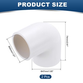PATIKIL 2" OD Elbow 90 Degree Duct Connector, 2 Pcs PVC Plastic Dryer Hose Connector Pipe Fitting Adapter Coupling for Vent Hose or Straight Pipe Systems DIY Home Factory Industrial, White