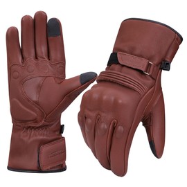 Harssidanzar Winter Motorcycle Gloves,Genuine Leather Full Finger Touchscreen Thermal Lined with Thinsulate Waterproof Motorcycles Motorbike Riding Gloves KM048,Saddle,Size S