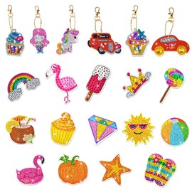 Mlife 20Pcs Mix Diamond Art Kits, Fridge Magnet Diamond Painting Kits for Adults Kids Toddlers, Small Diamond Painting Art Kits for Crafts Home Decoration(Magnet&Keychain)