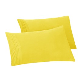 Elegant Comfort Solid Pillowcases 1500 Premium Hotel Quality Microfiber - Smooth Weave, Wrinkle and Stain Resistant, Easy Slip-On, 2-Piece Set, King Pillowcase, Yellow