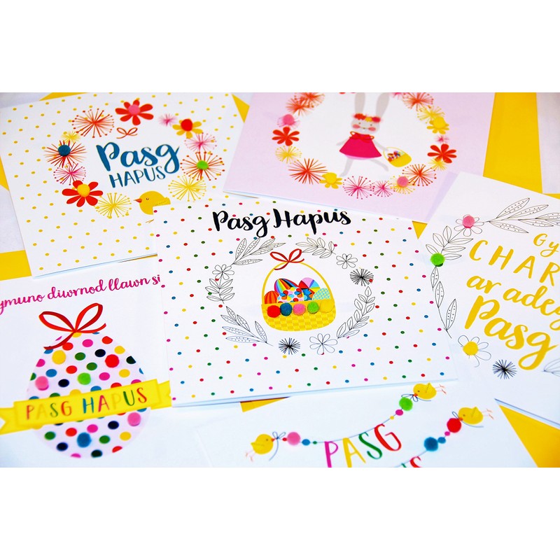 Pom Pom"Bunny Girl" Welsh Easter Card