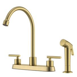 APPASO Gold Kitchen Faucet with Side Sprayer, 2-Handle High Arch SUS304 Stainless Steel Kitchen Faucet with Pull-Out Side Spray for RV Laundry Utility Bar, 8-in 4-Hole Installation