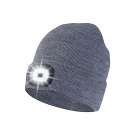 Unisex Beanie Hat with Light, USB Rechargeable LED Headlamp Cap Warm Knit Hats for Winter Safety，Gifts for Men Women Dad Grey
