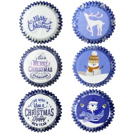 Gcardist Christmas Mini Muffin Cases Cupcake Cups 300 Pieces Food Grade 6 Gradient Design Christmas Blue Snowflake Muffin Paper Baking Cups Cupcake Cases (Small Size)