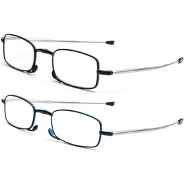 REAVEE 2 Pack Folding Reading Glasses for Men Women with Keychain Compact Bags Blue Light Blocking Portable Pocket Computer Readers,Black and Blue 4.0