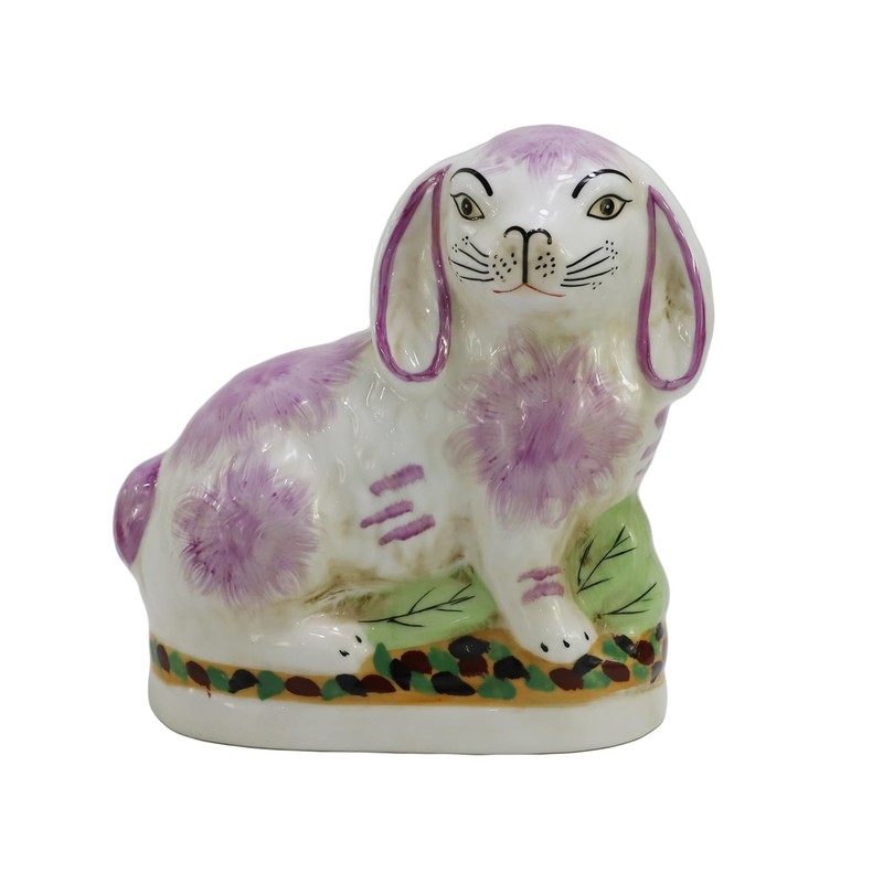 Pink Porcelain Bunny Figurines, Pair of Porcelain Bunny Hares Figurines,