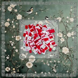 30mm 1-3/16" 4-Layer Engraved American Mahjong Set 160-Tile Chinese Red Heavyweight Portable Luxury Chinoiserie Garden EditionColor: green mahjong mat