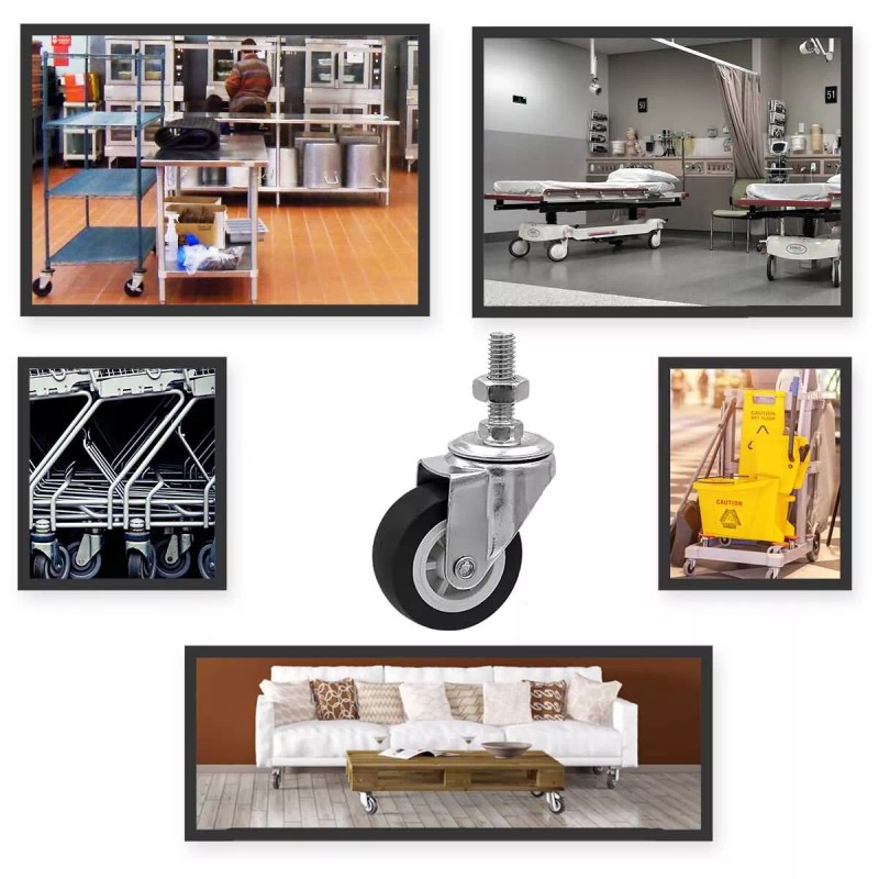 FactorDuty 8 Pack 2 Inch Stem Caster Swivel Black Polyurethane