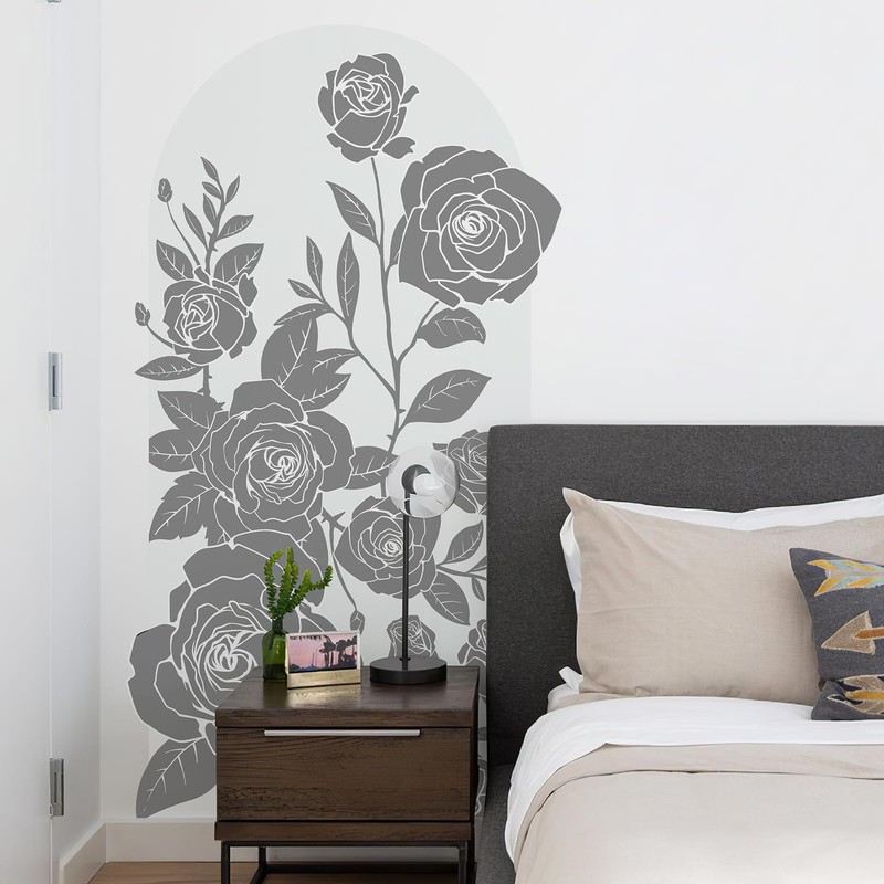 Gray Rose Flower Arch Wall Decals Peel and Stick Large