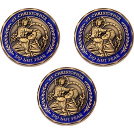 Saint Christopher, Bulk Pack of 3 Do Not Fear Protection Challenge Coin. Do not be Afraid, Do Not Be Dismayed for I am Your God, I Will Strengthen You and Help You. Protection and Peace