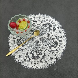 Pack of 2 Lace Round Embroidered Table Runner, Embroidery Placemat, Round Embroidered Table Mat, Handmade Laced Crochet Doilies, Lace Doilies for Kitchen, Dining Room, Cups, Drinks, Bowls, White #2
