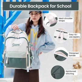 Tanou Schulrucksack Mädchen Teenager, Große Kinder Schultasche Mädchen von 9 bis 16 Jahren, Nylon Rucksack Schule Teenager der 3. bis 7. Klasse für Schule Reisen Lässige, Grün