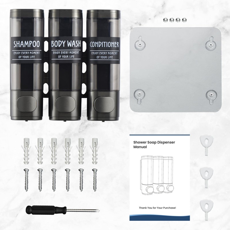 Shampoo and Conditioner Dispenser,GlintGath Shower Dispenser 3 Chamber No Drill