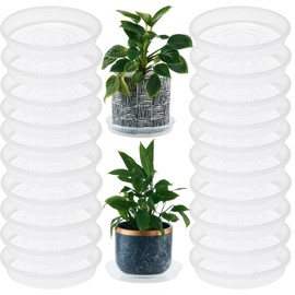 KvyusFlourish 20 Pack 8 Inch Clear Plant Saucers Plastic Drip Tray for Plant Pots Plant Trays for Pots Flower Pot Saucers for Indoors Outdoors with Glove, wihte