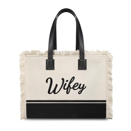 TOPDesign Canvas Tote Wifey Bag, Bride Gifts for Wedding, Bridal Shower, Bachelorette Party, Engagement, Honeymoon-Valentine’s Day Anniversary Present from Husband Groom