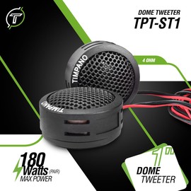 Timpano TPT-ST1 Dome Tweeter, 1 Inch Tweeter Set for Car Audio, Angle or Surface Mount Tweeters, 4 Ohm Soft Dome 180 Watts for Pro Car Audio (Pair)