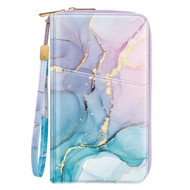 Simikol Family Passport Holder Wallet RFID Blocking Document Organizer PU Leather Mulit-purpose Travel Wallet Credit Cards Case for Women Men, Gradient Marble