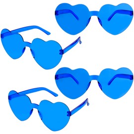 Blue Heart Shaped Sunglasses - 4 Pairs Bulk Pack for Women & Men - Clear & Blue Lenses - Perfect for Bachelorette Parties