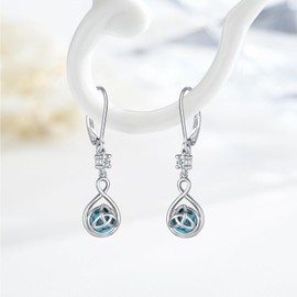 Turquoise Earrings Jewellery for Women 925 Sterling Silver Turquoise Celtic Knot Leverback Earrings Jewelry Boho Gifts, Sterling Silver