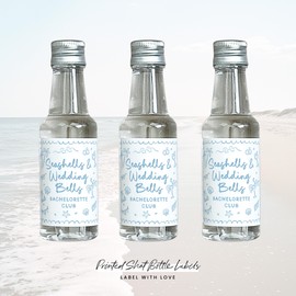 Seashells and Wedding Bells Bachelorette Shot Bottle Labels - 50 mL Bachelorette Liquor Labels - Set of 20, Coastal Bachelorette Party Favors, Beach Bridal Shower Stickers (Whimsical)