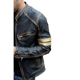 Jnriver mens leather motorcycle jacket black cafe racer leather jacket men distressed leather jacket retro racing jacket