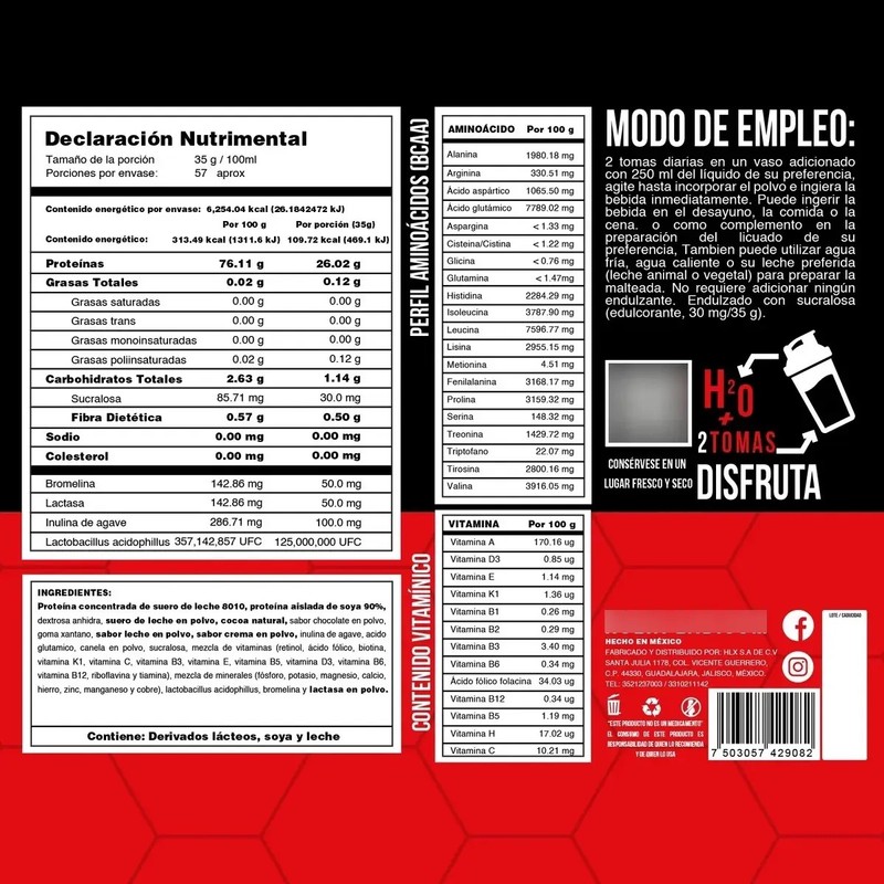 Holix Lab Isolean Whey Protein Polvo 2 Kg Bote, 26gr