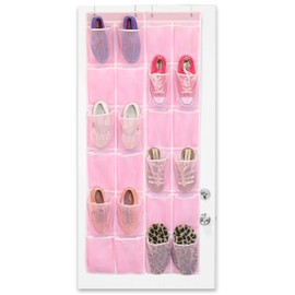 Simple Houseware 24 Pockets - 2PK 12 Large Pockets Over Door Hanging Shoe Organizer, Pink