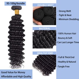CLOZWIZME CLOZWIZME Deep Wave Bundles Human Hair 20 22 24 26 Inch Human Hair Bundles 100% Unprocessed Raw Deep Culy Bundles Human Hair 12A Quick Weave 4 Bundles Deals Human Hair Extensions Natural Color