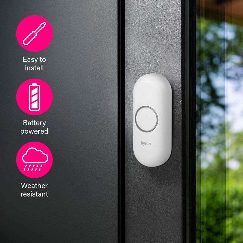Byron Wireless Doorbell Set, 2 x Plug-Through Chimes, 150m Range,