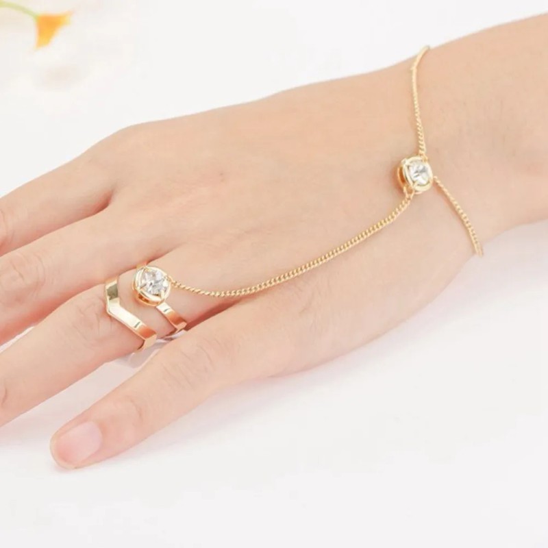 Pulsera Arnés Con Cadenita Y Anillo Cristales Zirconia