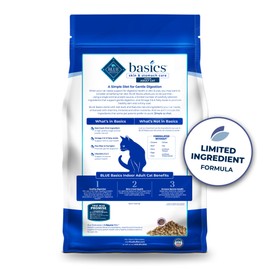 Blue Buffalo Basics Grain-Free Dry Cat Food, Skin & Stomach Care, Limited Ingredient Diet for Indoor Cats, Duck & Potato Recipe, 5-lb. Bag