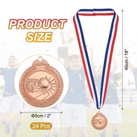 MECCANIXITY Basketball Medals 2 Inch, Bronze Award Medals with Neck Ribbon for Team Sports Games Competitions Party Favors 24 Pieces