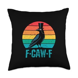 F-Caw-F Black Crow Black Bird Retro Sunset Vintage F-Caw-F Throw Pillow
