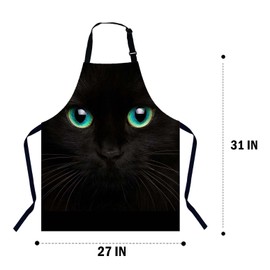 Xuwenz Black Cat with Green Eyes Kitchen Apron for Women Men, Adjustable Apron Chef Bakers Apron Cooking Apron Cooking Baking Gardening