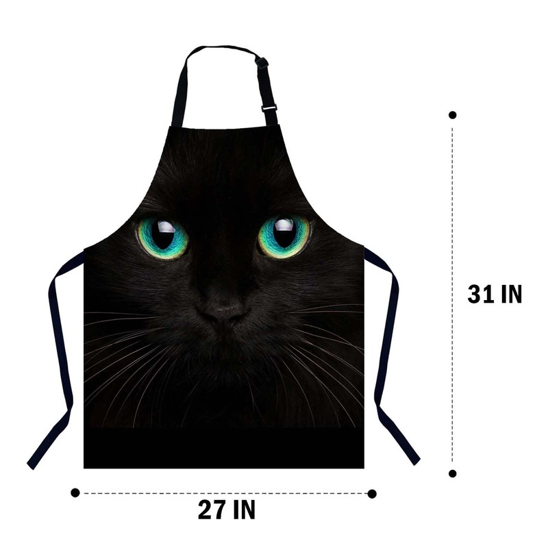 Xuwenz Black Cat with Green Eyes Kitchen Apron for Women