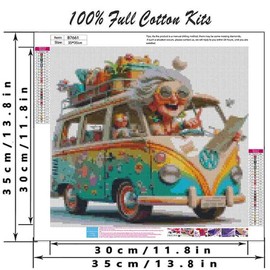 Car Stamped Cross Stitch Kits for Adults Beginner,Counted Cross Stitch Kits Printed Stitching Cute Patterns Dimensions Needlepoint Art Crafts Embroidery Kits for Adults Beginners (13.7x13.7 inch)