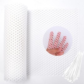 White Plastic Wire Mesh Fence Roll - 15.7IN x 20FT Plastic Chicken Wire Mesh for Poultry， Chicken Puppy Rabbit, Floral-Plastic Fence
