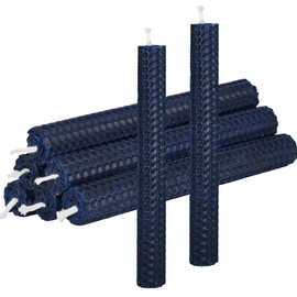 DEYBBY Natural Beeswax Taper Candles,Honeycomb Design Hand-Rolled Beeswax Candles, Dripless and Smokeless, Set of 6 Flat Top (Blue)