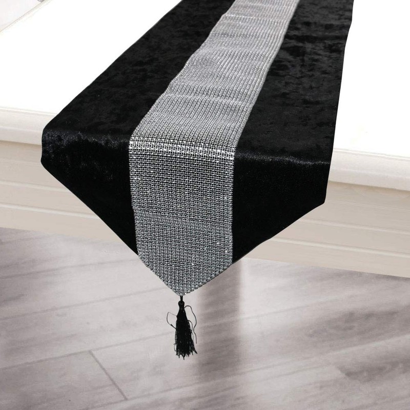 Time to Sparkle Luxury Velvet Diamante Table Runner Thick Velvet