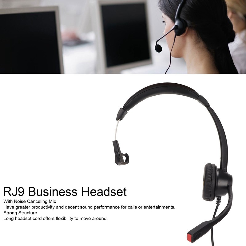 Telephone Headset Speaker Volume Adjustment Microphone Mute Monaural RJ9 Business