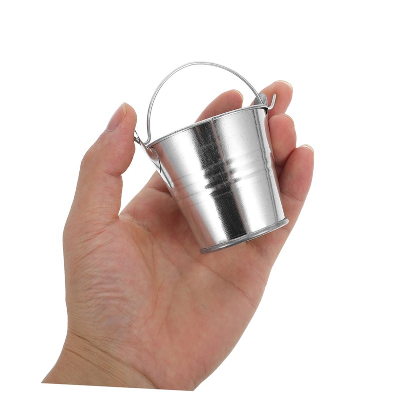 Mipcase 8Pcs Mini Tinplate Bucket Silver Flower Pot for Home