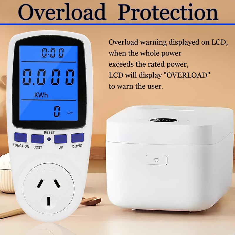 240V Electricity Usage Monitor Plug Power Watt Voltage Amps Meter