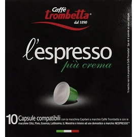 Trombetta Lespresso Italian Coffee - 20 Capsules “Piu Crema“ Dark Roast Instant Espresso Coffee - Compatible with most Espresso Machines