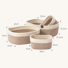 LA JOLIE MUSE Woven Storage Baskets for Organizing, Small Felt and Jute Wicker Basket for Bathroom Shelve Nursery, Decorative Basket Organizer Bins Set of 4, White&Desert