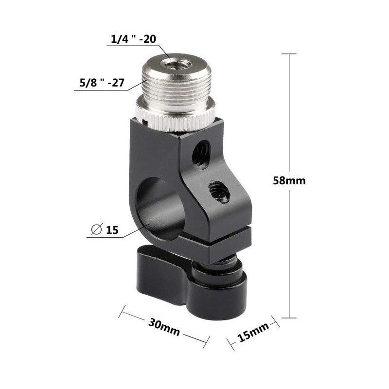 CAMVATE 15mm Rod Clamp with 5/8"-27 Screw Connectors for Microphone