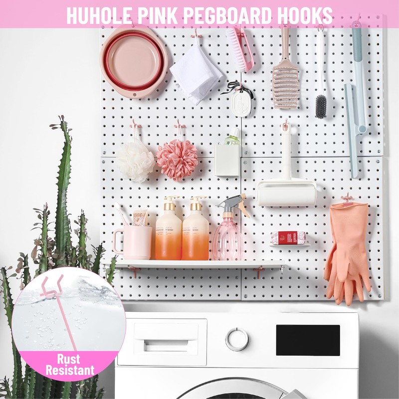 HUHOLE Pegboard Hooks 2 Inch 50PC, Pink Peg Board Hooks,