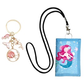 Children's Neck Pouch, Triple Folded Purse with Key Ring, Mermaid Purse with Exquisite Pendant, Purse for Hanging, Gift for Boys and Girls