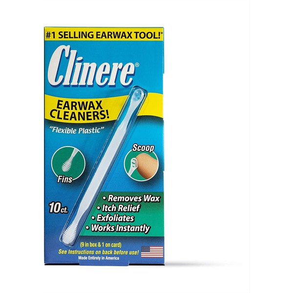 Clinere® Ear Cleaners, 10 Count Earwax Remover Tool Safely and Gently Cleaning Ear Canal at Home, Ear Wax Cleaner Tool, Itch Relief, Ear Wax Buildup, Works Instantly, Exfolimates, Earwax Cleaners.